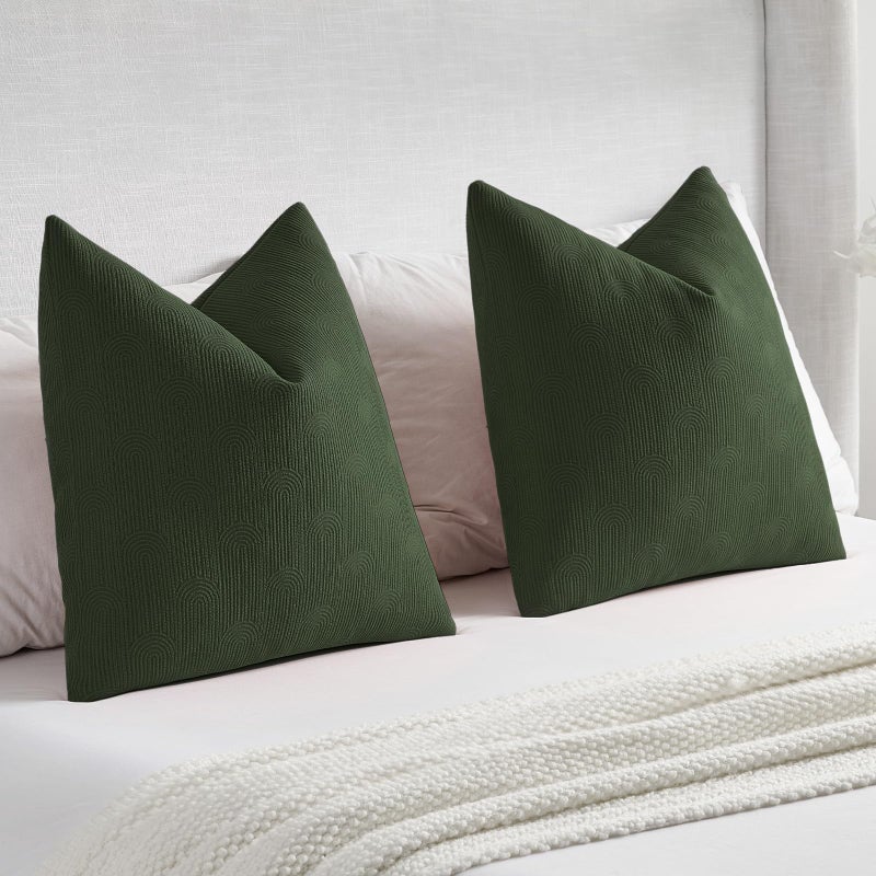 FUTEI Dark Green Chenille Decorative Throw Pillow Covers 18x18 Inch Set of 2,Soft Cozy Striped Geometric Patterns Cushion Cases,Modern Home Decor for Couch Bed Living Room - Image 5
