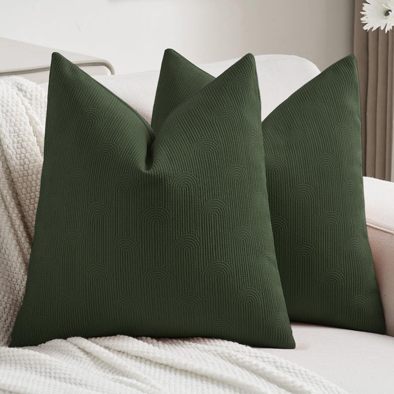 FUTEI Dark Green Chenille Decorative Throw Pillow Covers 18x18 Inch Set of 2,Soft Cozy Striped Geometric Patterns Cushion Cases,Modern Home Decor for Couch Bed Living Room - Image 1