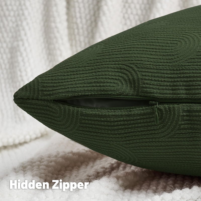 FUTEI Dark Green Chenille Decorative Throw Pillow Covers 18x18 Inch Set of 2,Soft Cozy Striped Geometric Patterns Cushion Cases,Modern Home Decor for Couch Bed Living Room - Image 3