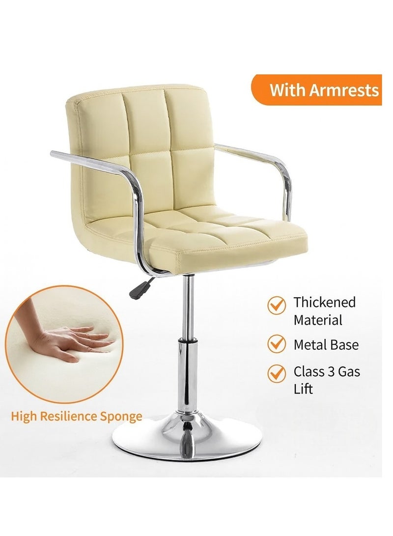 كرسي بار حديث قابل للتعديل في الارتفاع، كرسي دوار من جلد PU مع دعم للظهر، دوران 360 درجة، رفع هيدروليكي، مقعد مبطن باللون البيج لجزيرة المطبخ (بيج، 1 قطعة)