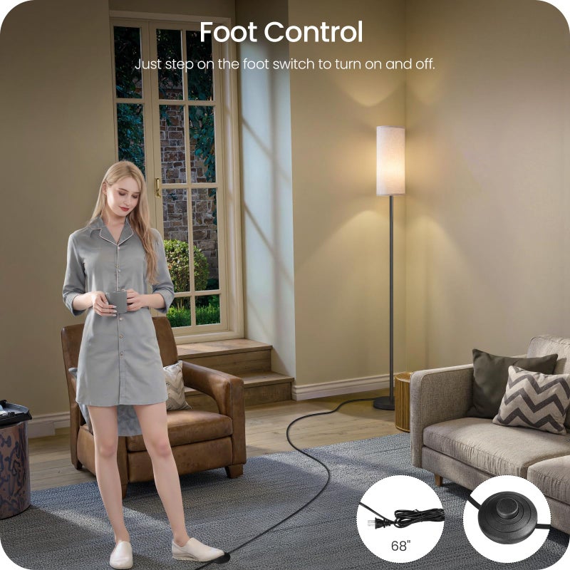 GOEBLESON Dimmable Floor Lamp for Living Room with Remote and Foot Switch, Corner Floor Lamp, 64.4" Standing Tall Lamp, 10W 900LM LED Bulb Included, 3000K-6500K, Linen Shade, Weighted, FCC Listed W06LD05W1 - Image 5