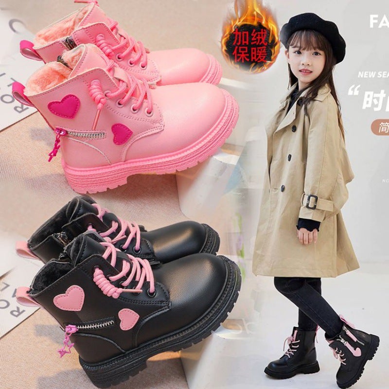 Children'S Side Zipper 4 Years Old Low Tube Ultra-Fiber Leather Flat Boots Winter Rubber Stitching Martin Boots - Image 2