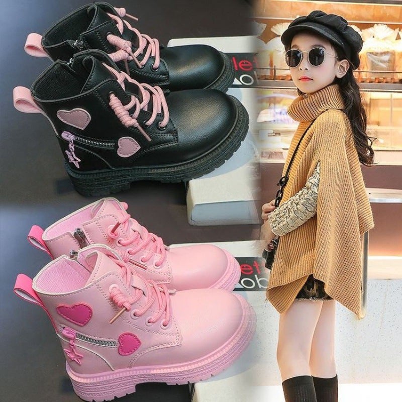 Children'S Side Zipper 4 Years Old Low Tube Ultra-Fiber Leather Flat Boots Winter Rubber Stitching Martin Boots - Image 5