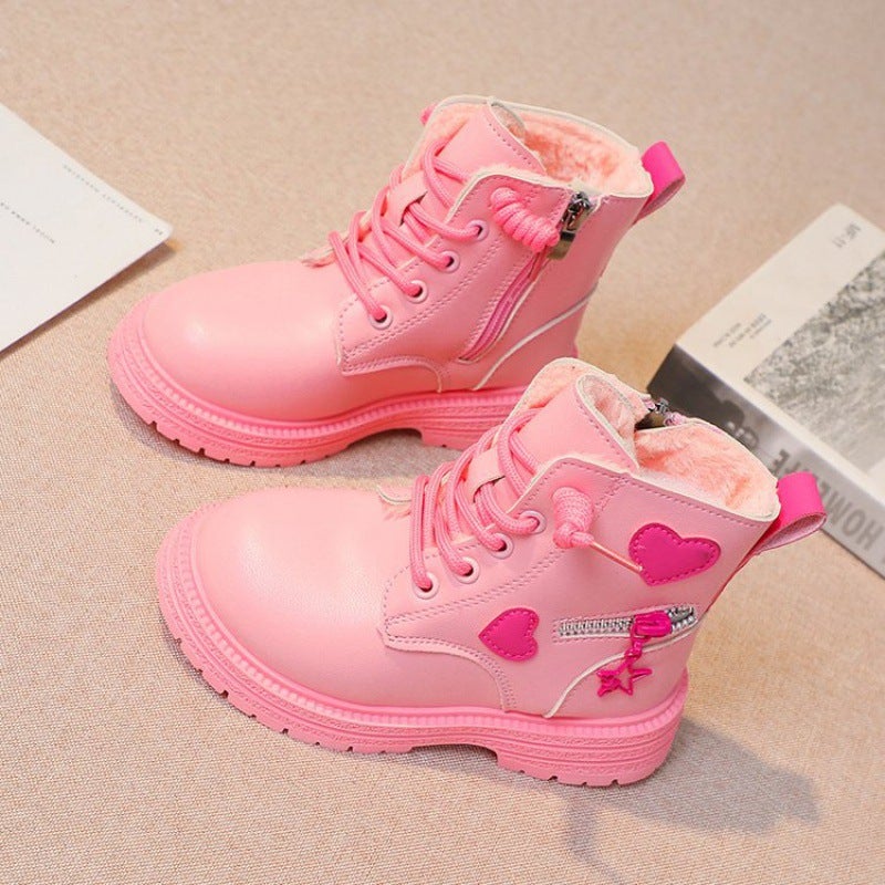 Children'S Side Zipper 4 Years Old Low Tube Ultra-Fiber Leather Flat Boots Winter Rubber Stitching Martin Boots - Image 1
