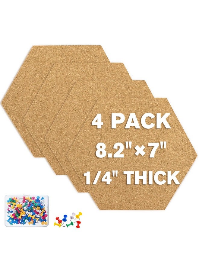 Tuparka 4 Pack Cork Board Hexagon Bulletin Boards Cork Tiles 8.2"X7" - 1/4" Self-Adhesive Corkboards With 50 Push Pins Mini Wall For Wall Home School Office Decorative (4, 8.2''*7'') - Image 1