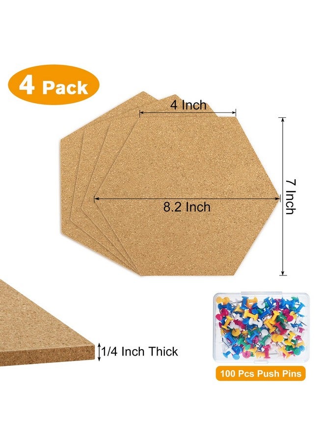 Tuparka 4 Pack Cork Board Hexagon Bulletin Boards Cork Tiles 8.2"X7" - 1/4" Self-Adhesive Corkboards With 50 Push Pins Mini Wall For Wall Home School Office Decorative (4, 8.2''*7'') - Image 2