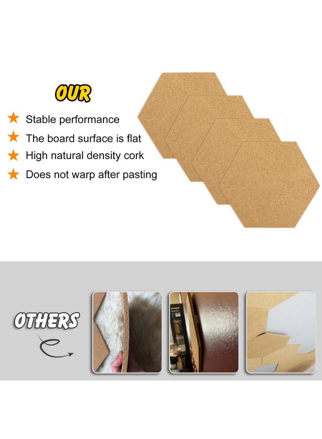 Tuparka 4 Pack Cork Board Hexagon Bulletin Boards Cork Tiles 8.2"X7" - 1/4" Self-Adhesive Corkboards With 50 Push Pins Mini Wall For Wall Home School Office Decorative (4, 8.2''*7'') - Image 5