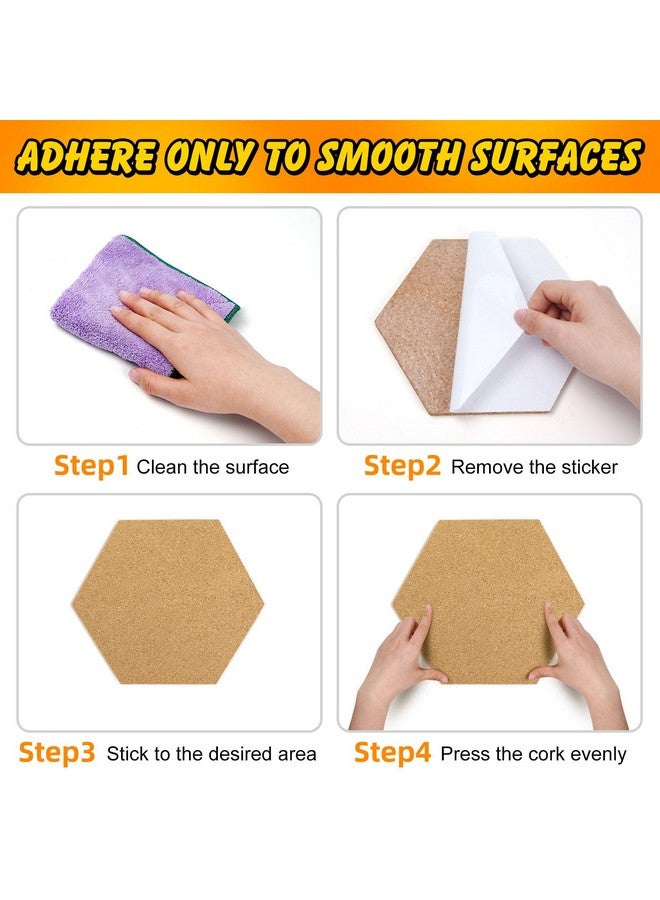 Tuparka 4 Pack Cork Board Hexagon Bulletin Boards Cork Tiles 8.2"X7" - 1/4" Self-Adhesive Corkboards With 50 Push Pins Mini Wall For Wall Home School Office Decorative (4, 8.2''*7'') - Image 4