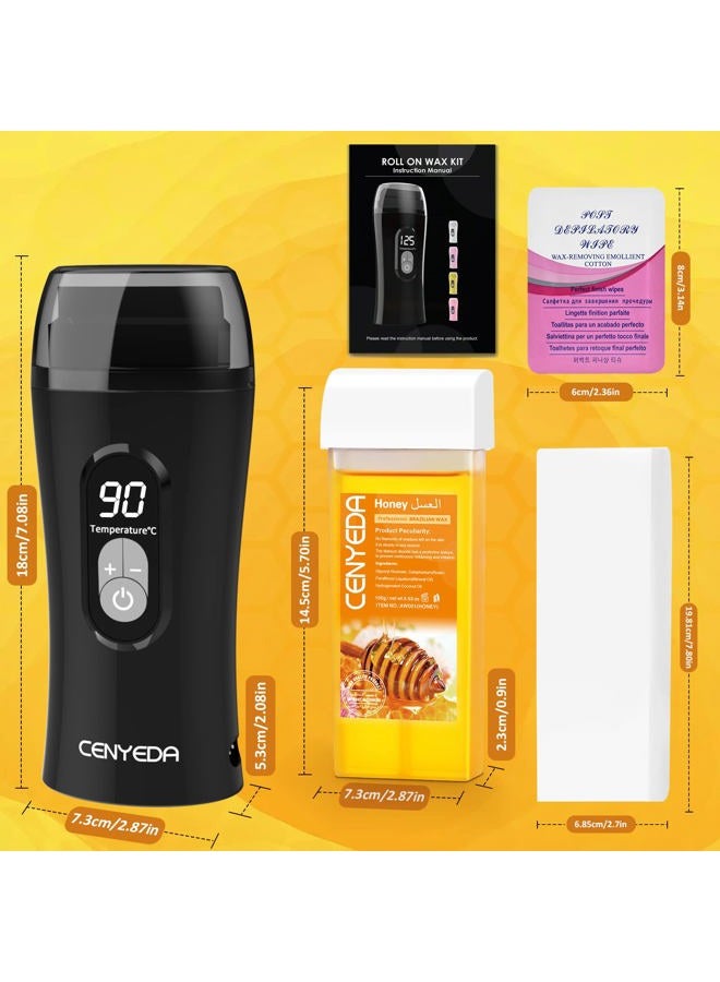 CENYEDA Digital Honey Wax Kit for Women's Hair Removal - Roll On Warmer with 2 Cartridges and 100 Wax Strips - Image 4