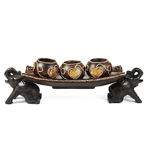 AeraVida 14-Inch Thai Elephant Tray Rain Tree Wooden Candle Holder | Handcrafted Votive Holder Centerpiece | Fall Candle Table Decor Gift for Home or Holiday | Unique Gift or Present for All Occasions - Image 1