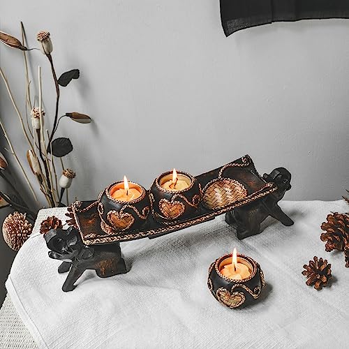 AeraVida 14-Inch Thai Elephant Tray Rain Tree Wooden Candle Holder | Handcrafted Votive Holder Centerpiece | Fall Candle Table Decor Gift for Home or Holiday | Unique Gift or Present for All Occasions - Image 2