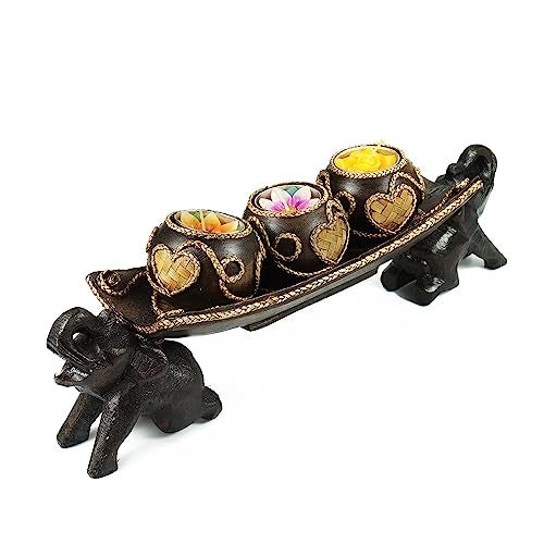 AeraVida 14-Inch Thai Elephant Tray Rain Tree Wooden Candle Holder | Handcrafted Votive Holder Centerpiece | Fall Candle Table Decor Gift for Home or Holiday | Unique Gift or Present for All Occasions - Image 3