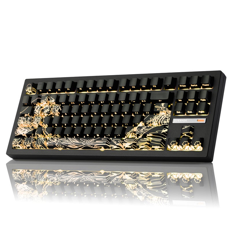 ZORNHER ZH870 Wireless Gaming Mechanical Keyboard,80% Black Custom Creamy Sound Keyboard with Shine Though Wave of Kanagawa Kanagawa Keycaps,Creamy Sounding Linear Switches,Hot-Swappable,RGB Backlit - Image 4