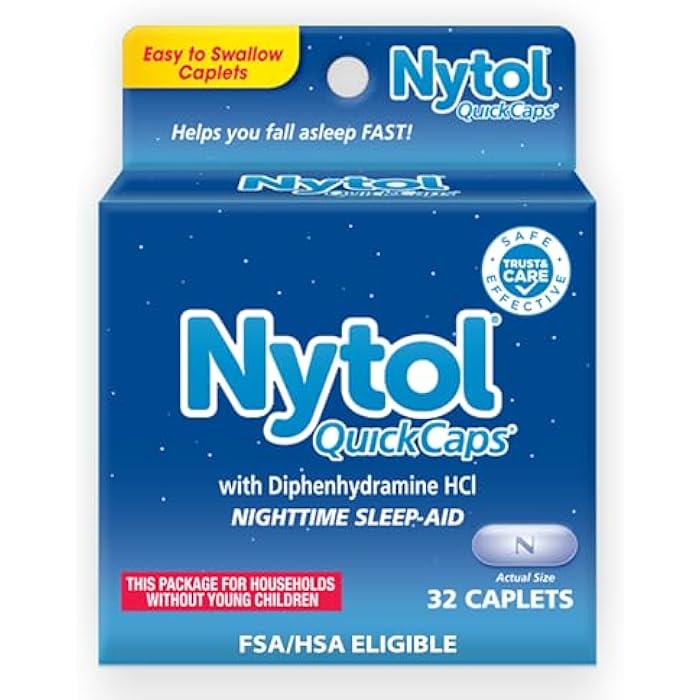 Nytol Quick Caps Nighttime Sleep Aid with Diphenhydramine HCI, Easy-to-Swallow Caplets to Fall Asleep Fast, 32 Count - Image 1