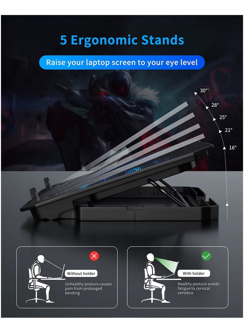 آيس كوريل لوحة تبريد لابتوب فائقة النحافة مع 6 مراوح LED هادئة، سرعة مروحة قابلة للتعديل، تعمل عبر USB، تصميم محمول لأجهزة اللابتوب 13-17 بوصة + حامل هاتف – مثالية للألعاب والاستخدام اليومي - Image 2