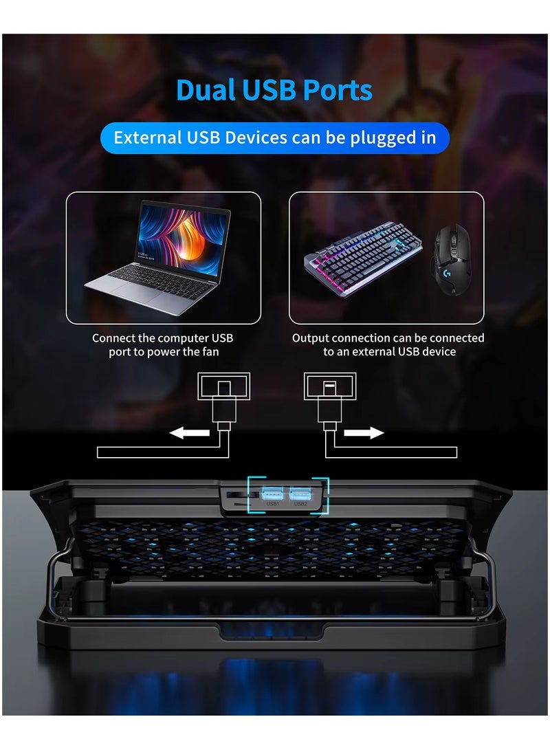 آيس كوريل لوحة تبريد لابتوب فائقة النحافة مع 6 مراوح LED هادئة، سرعة مروحة قابلة للتعديل، تعمل عبر USB، تصميم محمول لأجهزة اللابتوب 13-17 بوصة + حامل هاتف – مثالية للألعاب والاستخدام اليومي - Image 3