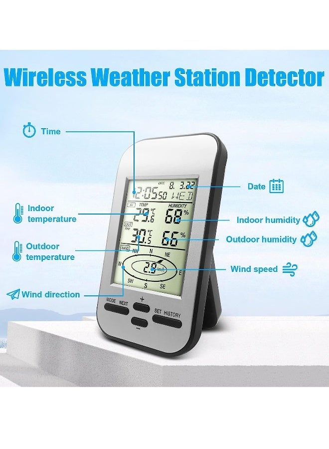 Home Wireless Weather Stations, Multifunctional Wireless Weather Station with Measure Temperature, Humidity, Wind Speed/Wind Direction, Alarm Clock - Image 4
