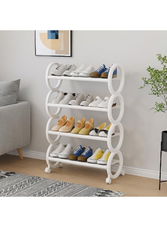 HOME TASTE رف أحذية قماش 4 طبقات مع عجلات - منظم أحذية محمول قابل للدحرجة مع رفوف مقاومة للماء، سهل التجميع، أبيض 61 × 20 × 73 سم - Image 1