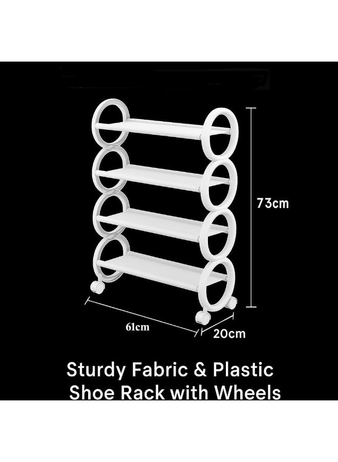 HOME TASTE رف أحذية قماش 4 طبقات مع عجلات - منظم أحذية محمول قابل للدحرجة مع رفوف مقاومة للماء، سهل التجميع، أبيض 61 × 20 × 73 سم - Image 2