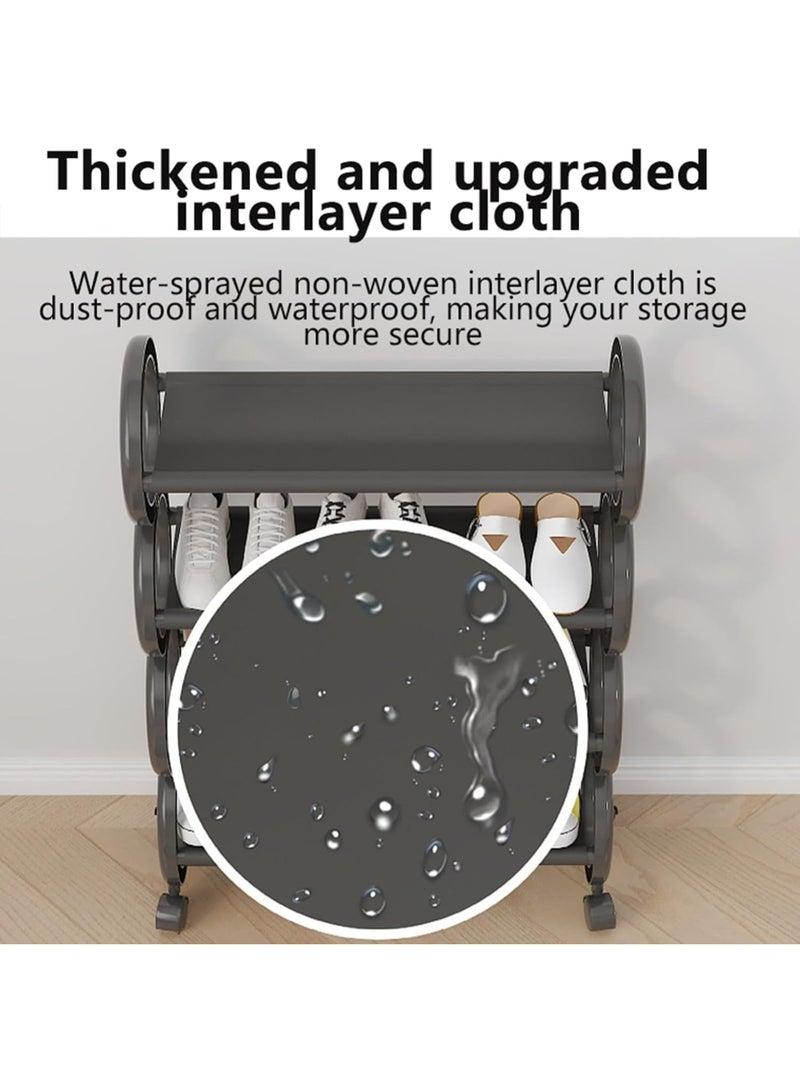 HOME TASTE رف أحذية قماش 4 طبقات مع عجلات - منظم أحذية محمول قابل للدحرجة مع رفوف مقاومة للماء، سهل التجميع، أبيض 61 × 20 × 73 سم - Image 4