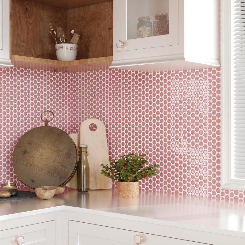 CRE8TIVE 4 Sheets Penny Round Tile Peel and Stick Backsplash Peach Pink Mosaic Peel and Stick Tile for Kitchen Bathroom Back Splash 3D Shower Tiles Waterproof Removable Backsplash for Renters 12"x12" - Image 5