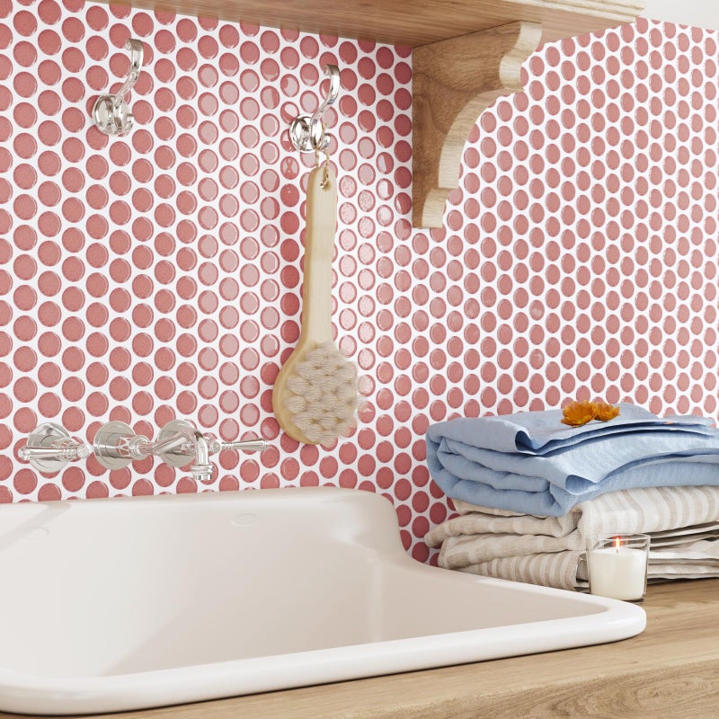 CRE8TIVE 4 Sheets Penny Round Tile Peel and Stick Backsplash Peach Pink Mosaic Peel and Stick Tile for Kitchen Bathroom Back Splash 3D Shower Tiles Waterproof Removable Backsplash for Renters 12"x12" - Image 3
