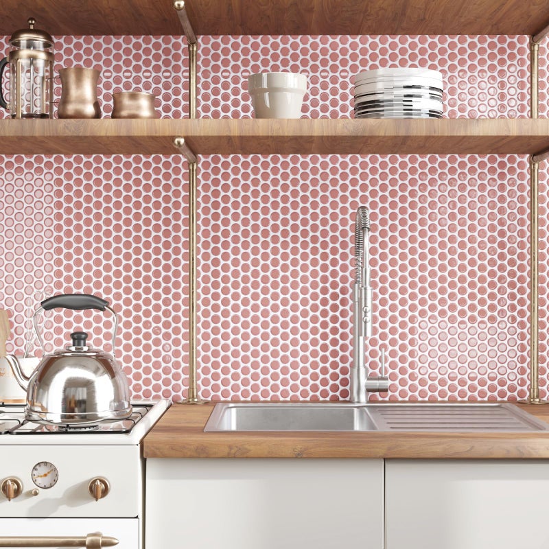 CRE8TIVE 4 Sheets Penny Round Tile Peel and Stick Backsplash Peach Pink Mosaic Peel and Stick Tile for Kitchen Bathroom Back Splash 3D Shower Tiles Waterproof Removable Backsplash for Renters 12"x12" - Image 4