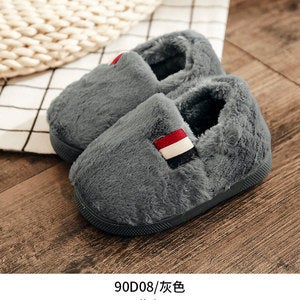 Clearance Childrens Cotton Shoes Toe Bag Heel Cute Cartoon Shoes fleece-lined Thickened Warm Home Indoor Cotton Slippers 90d08 gray
