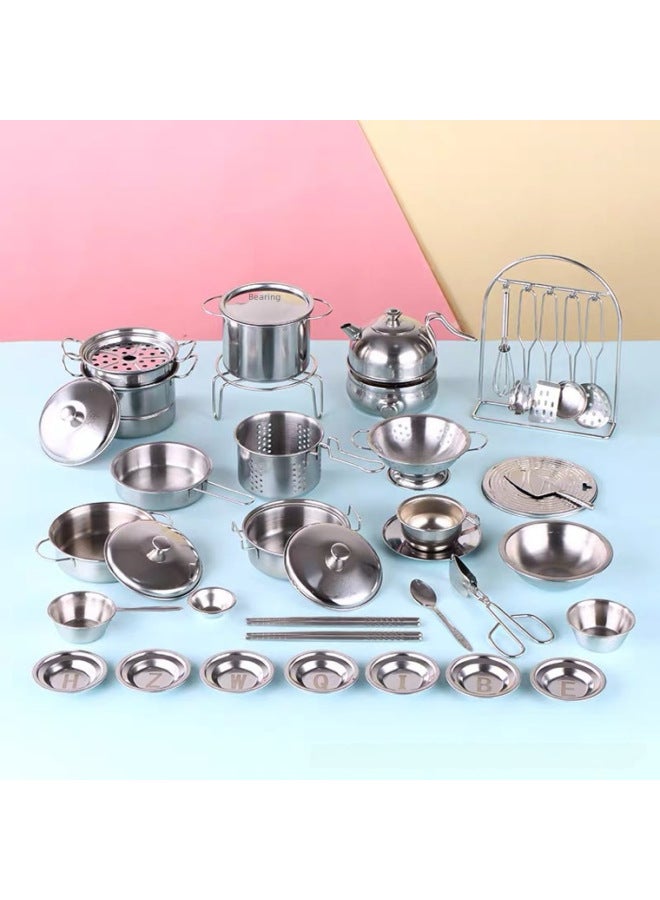 Miniature Stainless Steel Kitchen Toys Children's Play Kitchen Cooking Simulation Accessories Internet Celebrity Role Play Toys-Specifications:Small Bowl - Image 2