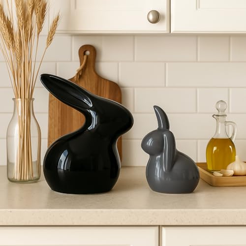SRJANA Home Décor Ceramic Rabbit Figurines (Set of 2, Black and Grey) - Image 5