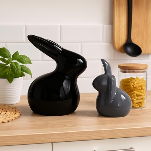 SRJANA Home Décor Ceramic Rabbit Figurines (Set of 2, Black and Grey) - Image 2