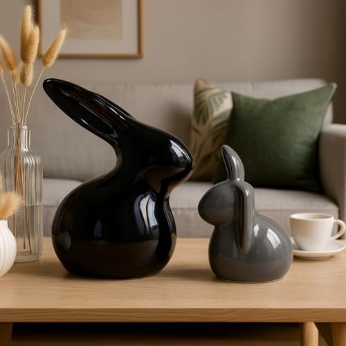 SRJANA Home Décor Ceramic Rabbit Figurines (Set of 2, Black and Grey) - Image 3
