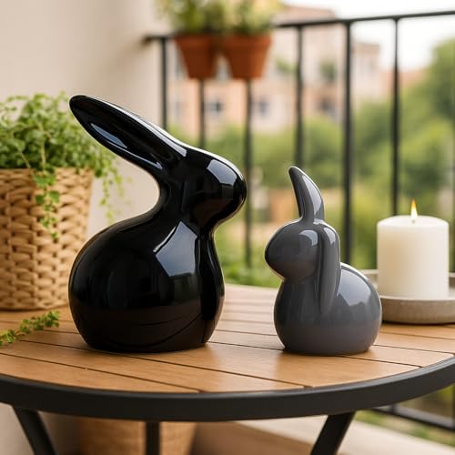 SRJANA Home Décor Ceramic Rabbit Figurines (Set of 2, Black and Grey) - Image 1