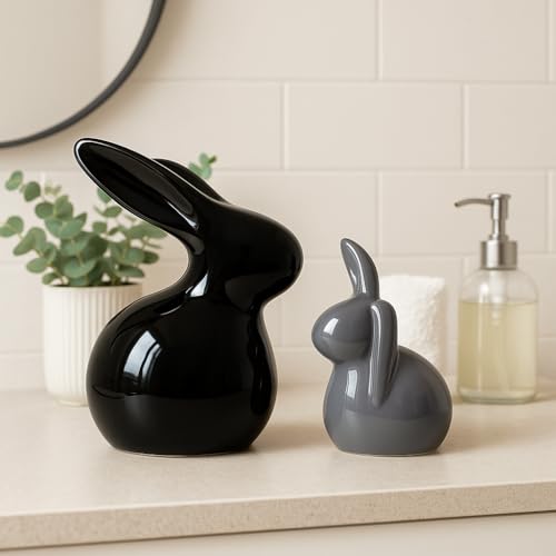 SRJANA Home Décor Ceramic Rabbit Figurines (Set of 2, Black and Grey) - Image 4