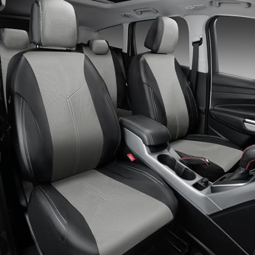 CAR PASS Faux Leather with AIR Fresh Mesh Car Seat Covers Full Set Waterproof Airbag Compatiable Anti Slip Automotive Seat Covers Universal Fit for Most Sedan SUV Van Truck Light Gray - Image 4