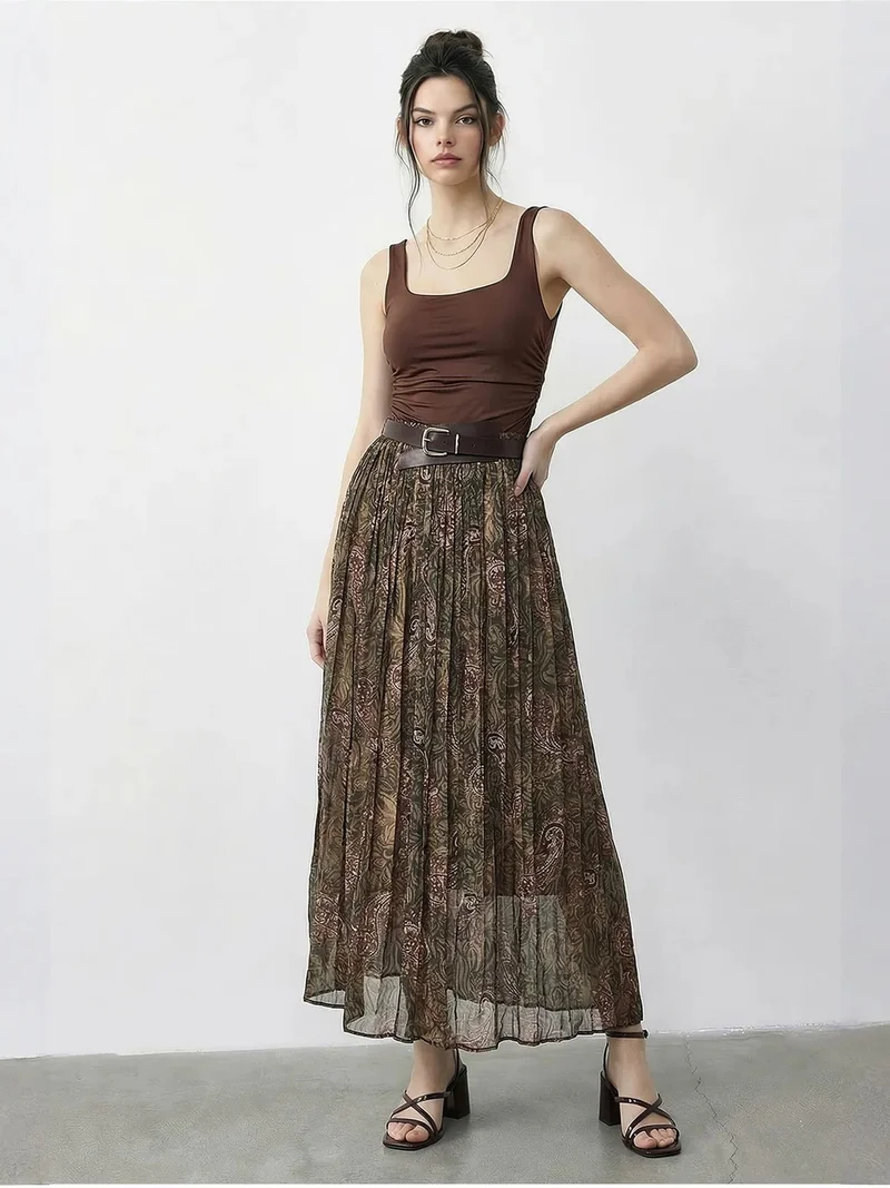 بيانكو لوتشي LUCCI High Waist Paisley Maxi Skirt with Belt