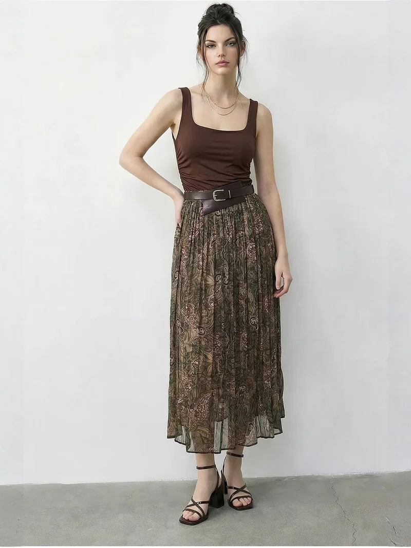 بيانكو لوتشي LUCCI High Waist Paisley Maxi Skirt with Belt