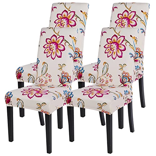 SearchI Printed Dining Room Chair Covers Set of 4 Stretch Kitchen Chair Covers Washable Parsons Chair Slipcover Removable Dining Chair Protectors for HotelCeremonyFlower Pattern - Image 1