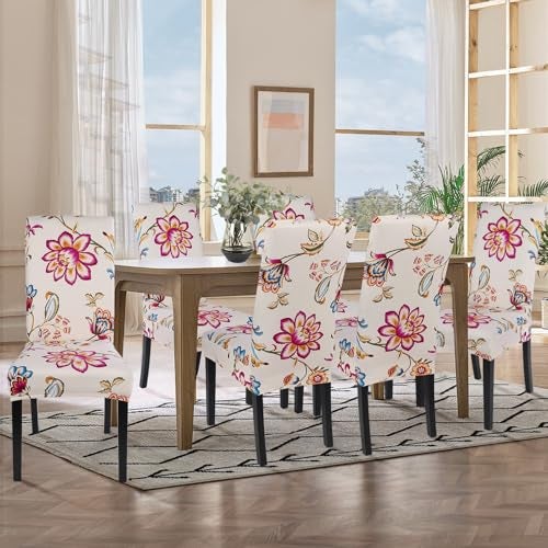 SearchI Printed Dining Room Chair Covers Set of 4 Stretch Kitchen Chair Covers Washable Parsons Chair Slipcover Removable Dining Chair Protectors for HotelCeremonyFlower Pattern - Image 3