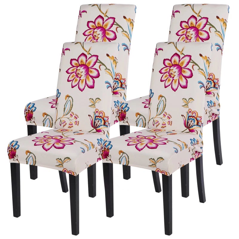SearchI Printed Dining Room Chair Covers Set of 4 Stretch Kitchen Chair Covers Washable Parsons Chair Slipcover Removable Dining Chair Protectors for HotelCeremonyFlower Pattern - Image 2