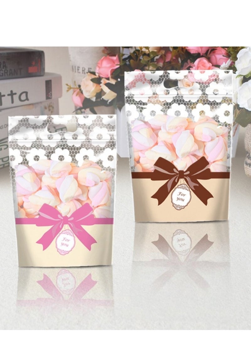 50pcs Bow Design In 2 Colors Ziplock Bags, Stand Up Bags for Snacks, Candies, Biscuits Gift packaging - Image 1