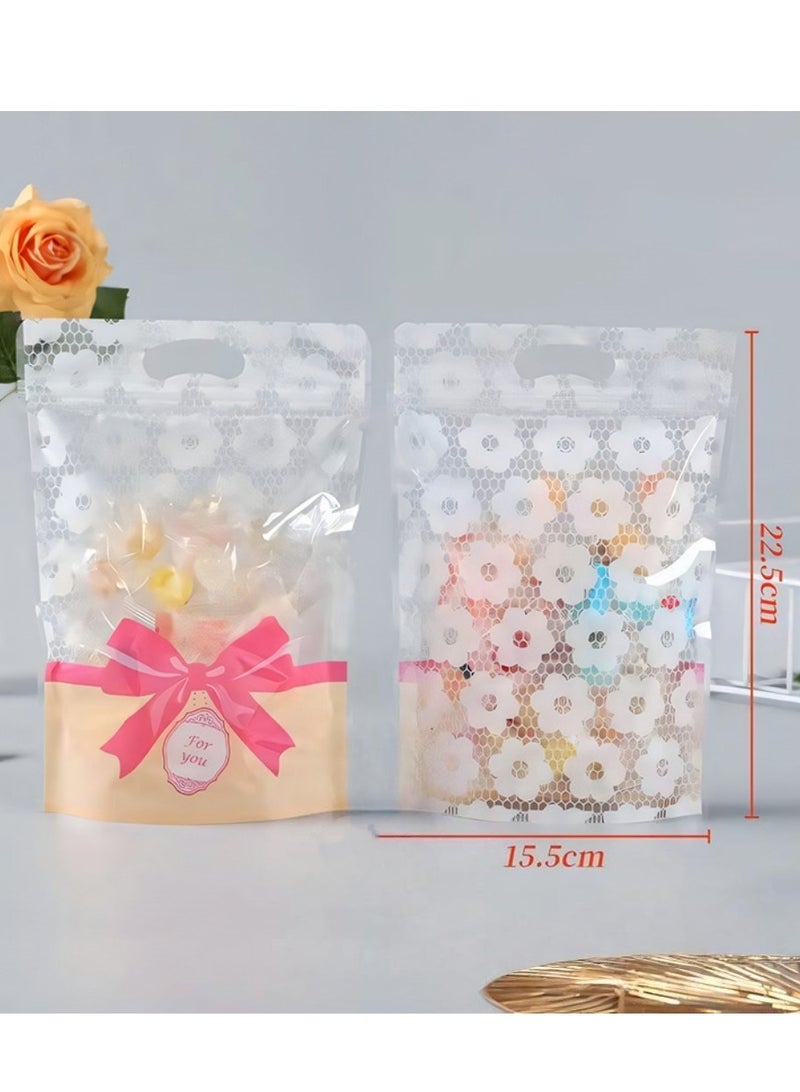 50pcs Bow Design In 2 Colors Ziplock Bags, Stand Up Bags for Snacks, Candies, Biscuits Gift packaging - Image 4