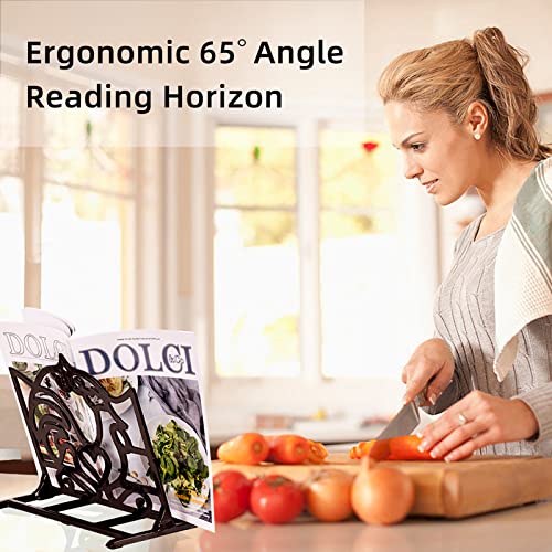 MINLUFUL Recipe Book Holder, Sturdy Cast Iron Metal Cookbook Stand for Kitchen Counter, Vintage Farmhouse Rooster Decoration Recipe Holder Cook Book Stand, Red - Image 5