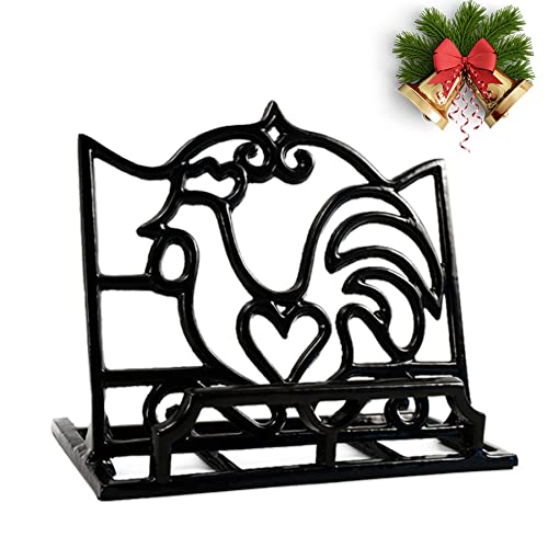 MINLUFUL Recipe Book Holder, Sturdy Cast Iron Metal Cookbook Stand for Kitchen Counter, Vintage Farmhouse Rooster Decoration Recipe Holder Cook Book Stand, Red - Image 1