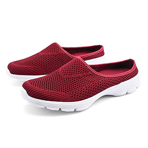 ChicWind Womens Breathable Mesh Walking Mules Sneakers Open Back Slip On Shoes Red 7.5 - Image 3