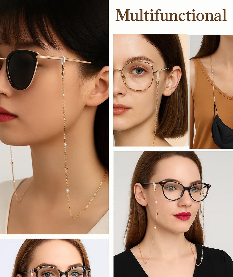 AGMITRAKA 2-Pack Spectacle Chain for Women, Stylish Beaded Glasses Holder, Anti-Slip Specs Chain for Daily Use, Fashion Accessory for Office and Gym - Image 4