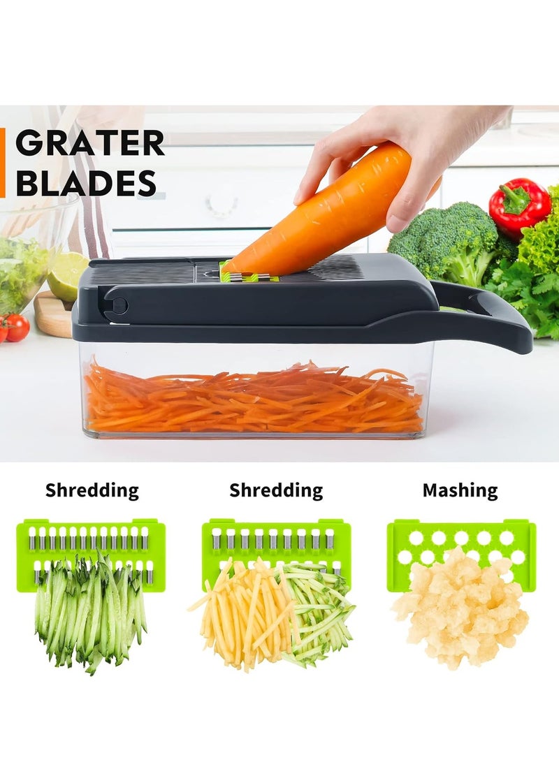ELTRAZONE Vegetable Chopper, Pro Onion Chopper 14-in-1 Multifunctional Food Slicer, Dicer, Cutter, 8 Blades, Carrot & Garlic Chopper with Container – Efficient Kitchen Chopper for Easy Meal Prep (Grey)  - Image 3