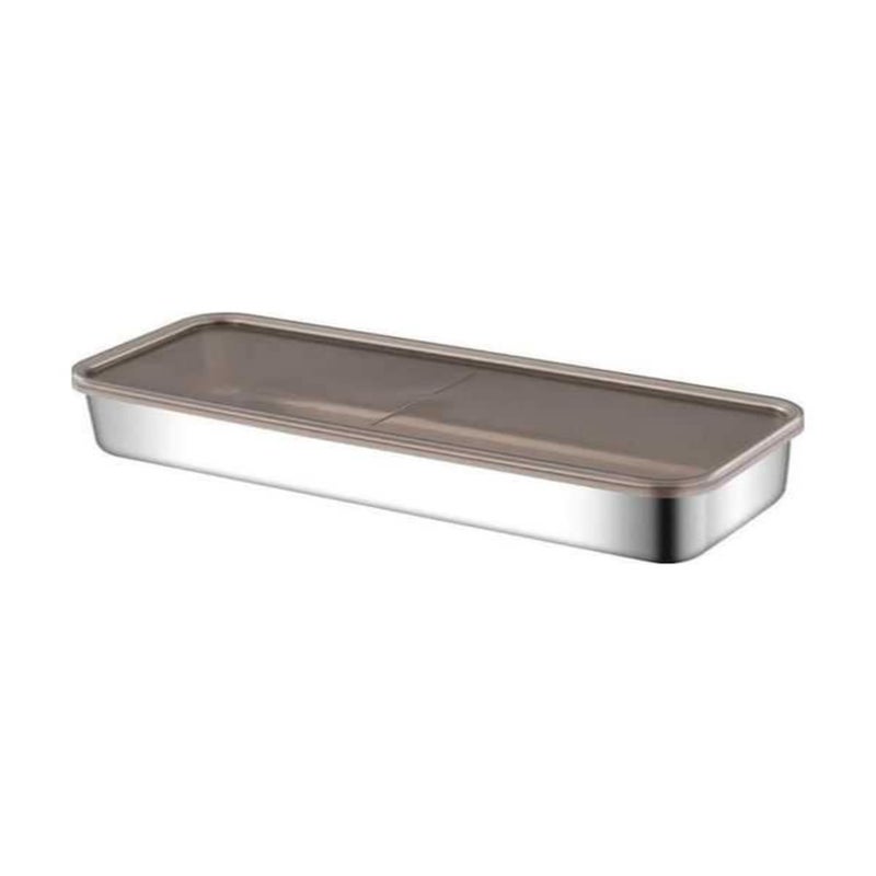 304 stainless steel square plate +201 drain rack + plastic lid fresh-keeping box multi-specification Japanese square box Silver - Image 1