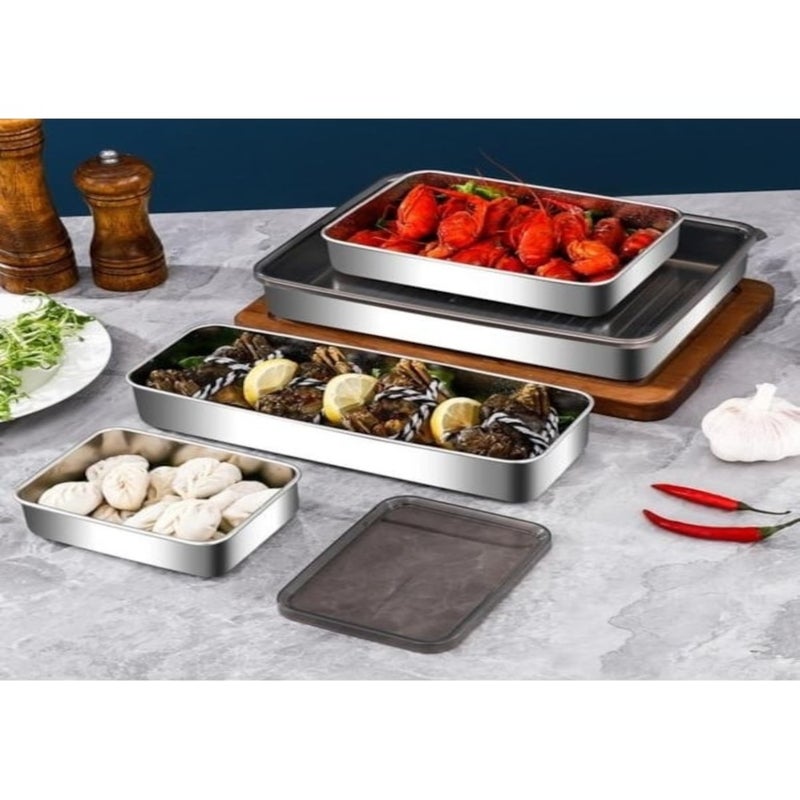 304 stainless steel square plate +201 drain rack + plastic lid fresh-keeping box multi-specification Japanese square box Silver - Image 4