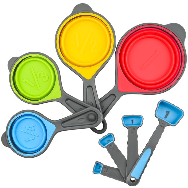 Smithcraft Silicone Measuring Cups and Spoons Set 8 Collapsible Measuring Cups Set for Baking Kitchen Colorful Measure